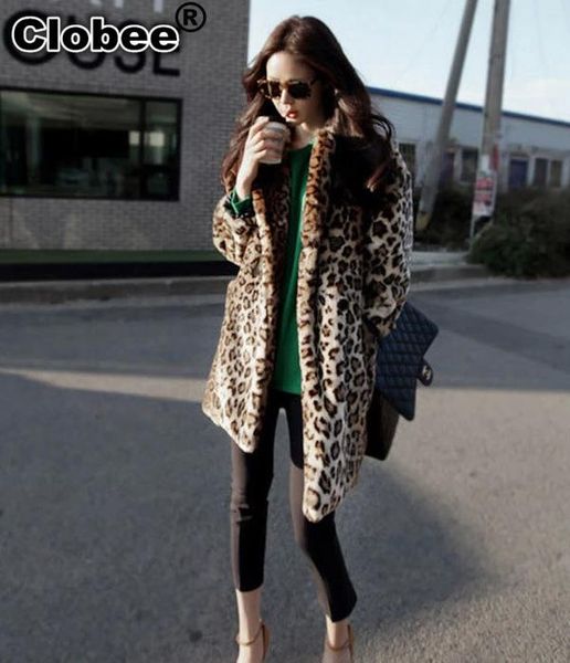 

women's fur & faux leopard coat long sleeve double pocket female flagship models winter outerwear warm plus size v8112, Black