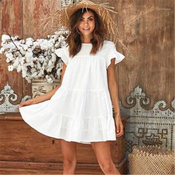 

fashion casual womens ladies dresses summer short sleeve mini tank dress sweet loose beach sundress red white yellow1, Black;gray