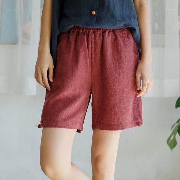 

johnature 2020 new vintage style cotton linen shorts women's summer solid color loose-fit literature and art retro shorts1, White;black