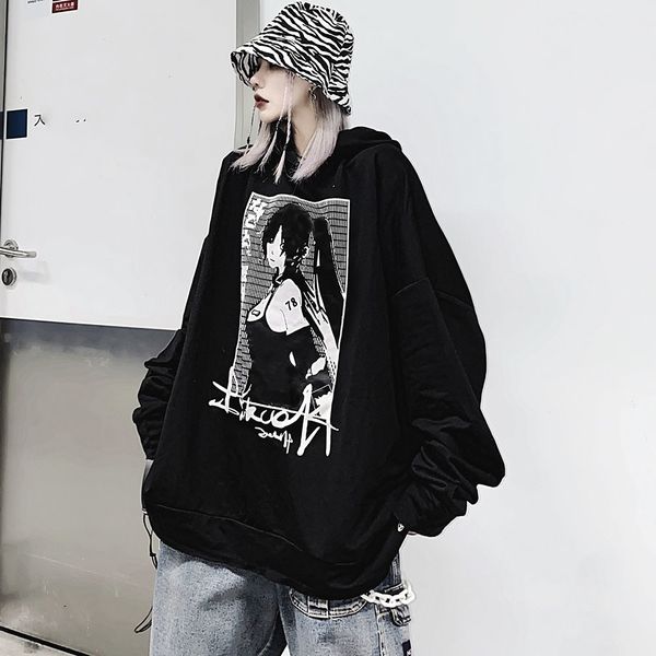 

2021 new gothic hoodie winter autumn fashion hipster designer anime printing hood long sleeve loose tt73, Black
