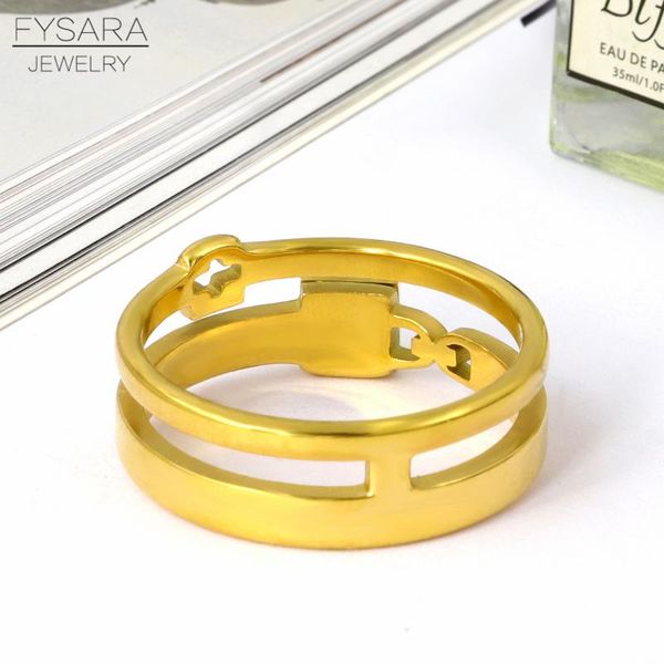 

fysara geometry design square chain ring for women men gold color stainless steel ring bridal sets rings fashion engagement gift wmthgm, Black