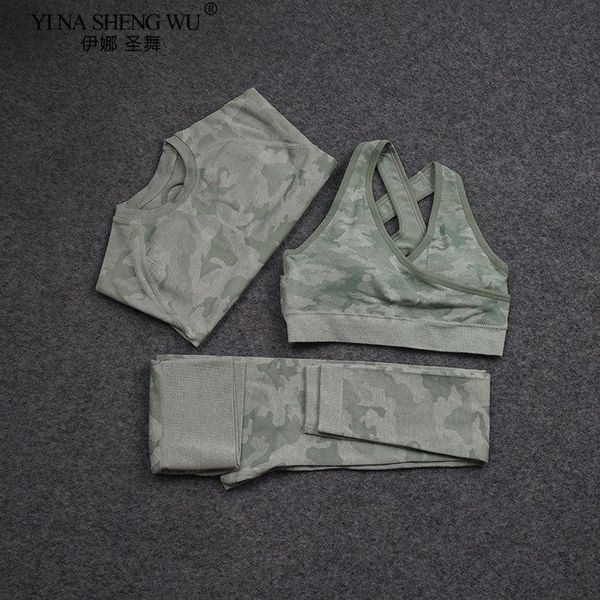 

yoga outfits women gym set clothes 2 piece sports camouflage bra and leggings jogging seamless workout tights fitness suit, White;red