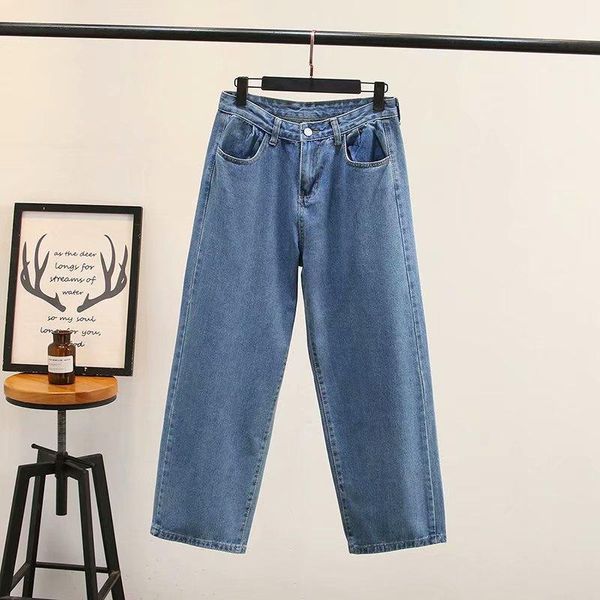 

plus size casual wide leg jeans 2019 autumn women fashion loose denim ankle-length pants t55-99581, Blue