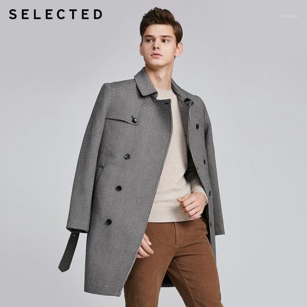 

men's winter houndstooth double-breasted woolen coat s|4194275361, Black