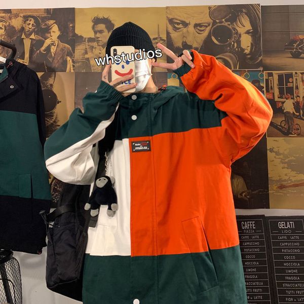 

2021 new privathinker men's casual oversize hooded korean streetwear woman coats fashion man hip hop jackets patchwork clothing 9nzq, Black;brown