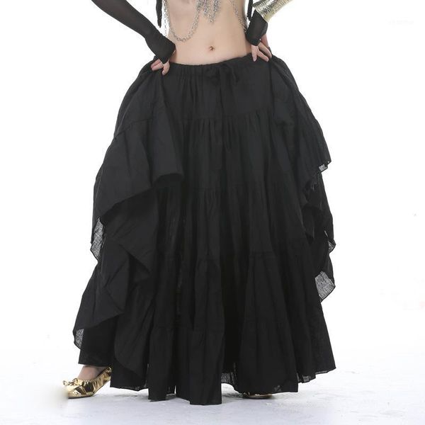 

12 colors gypsy dance performance women gypsy dance full circle linen skirt women belly tribal skirts1, Black;red
