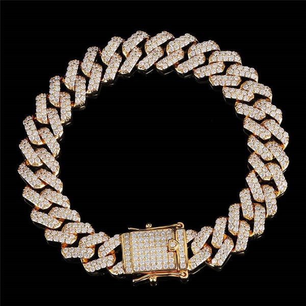 

18k real gold plated hiphop cuban chain bracelet 12mm 7/8/9inch gold silver color micro stetting cz miami cuban bracelet punk jewelry, Black