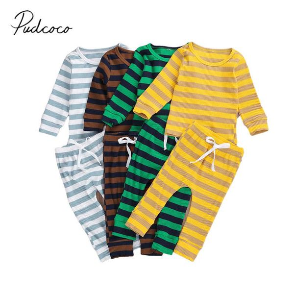 

toddler baby girls boys pajamas set, long sleeve rib knit stripes + pants 2pcs loungewear set spring autumn clothing 6m-4t, White