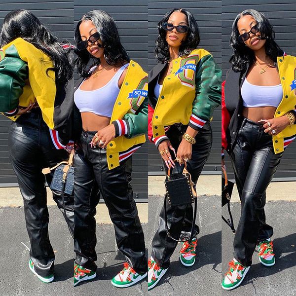 

jackets for women street women's coats stitching fashion casual long sleeve loose crew neck zipper pocket, Black;brown