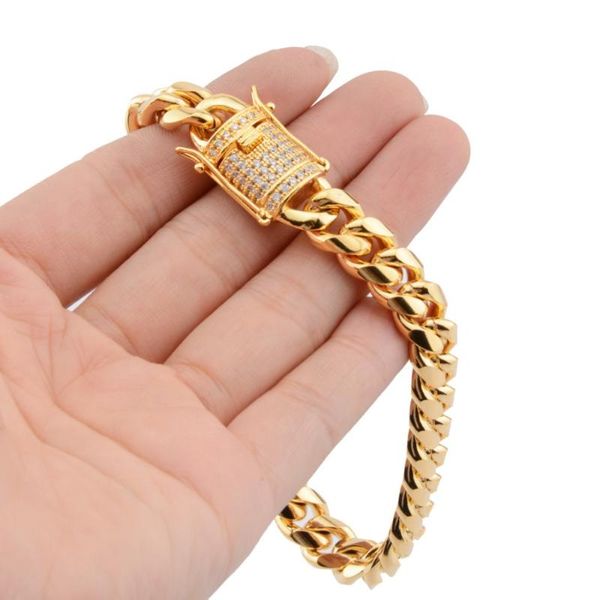 

10мм очаровательных женщин людей кубинского майами ссылка браслет rhinestone застежка lced из золото нержавеющей стали 316l цепи браслет 7 «, Black