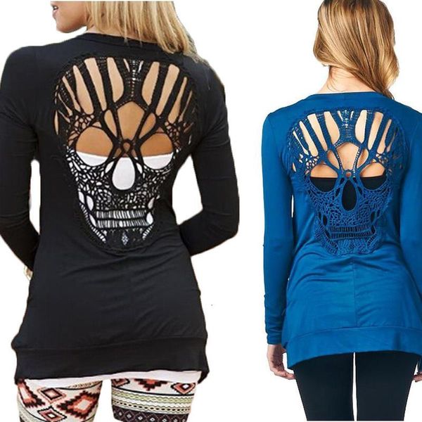 

skull lace cardigan hollow out long sleeve knitted summer blouse shirt plus size letter 3xl drop shipping, White
