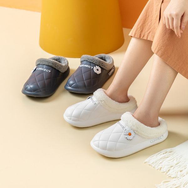 

suihyung new women slippers winter warm indoor shoes waterproof eva velvet home ladies flat slides bedroom female cotton slip on y1202, Black