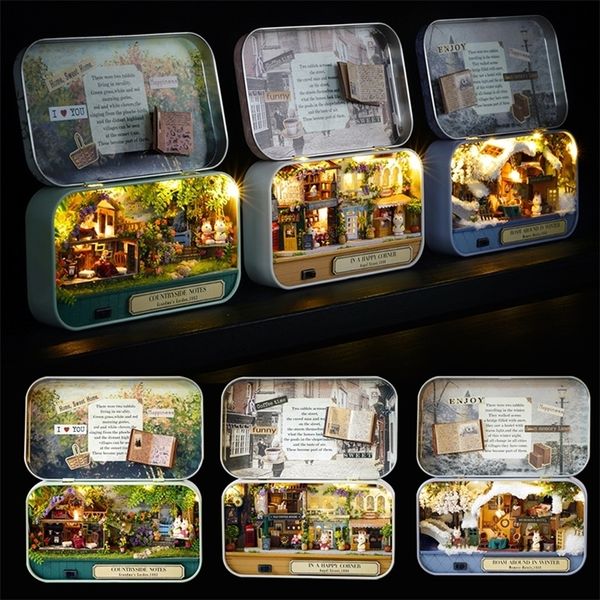 

box theatre dollhouse furniture miniature toy diy miniature doll house furnitures led light toys for children birthday gift v5 y200704