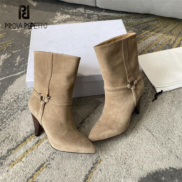 

boots prova perfetto genuine leather women's ankle pointed toe spike heels platform solid color slip-on bootsÂ femaleÂ womenÂ shoes, Black