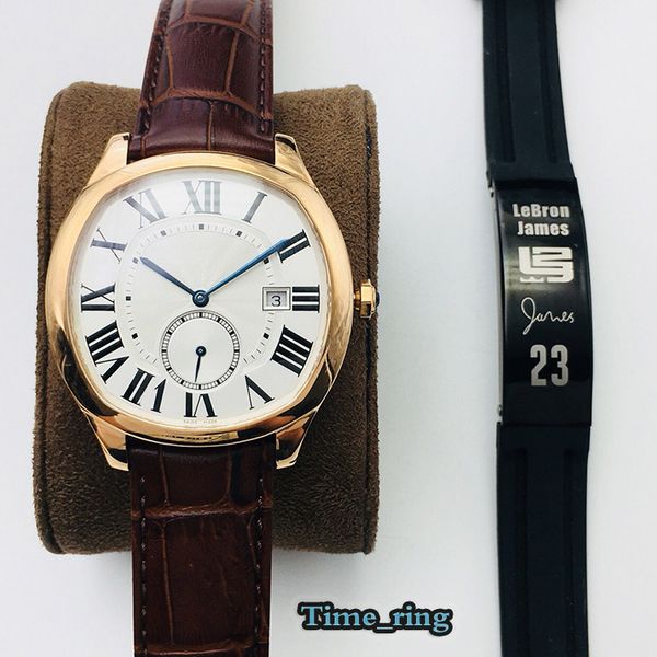 

gs version wgnm0003 white date dial rose gold steel case cal.1904-ps mc automatic movement mens watch brown leather strap brand watches, Slivery;brown