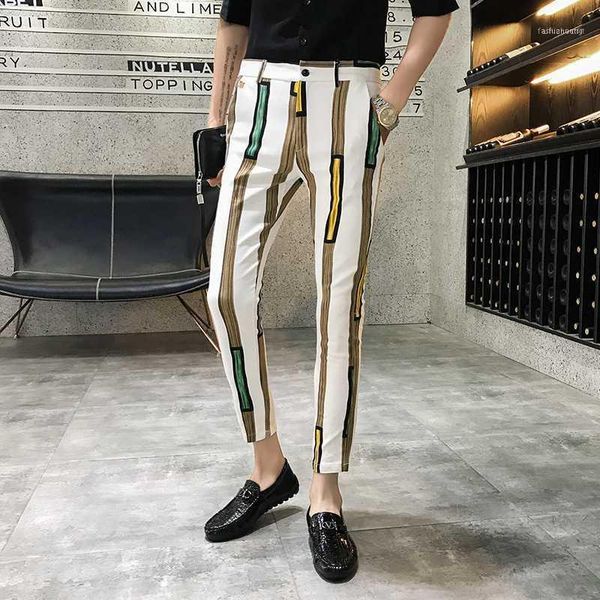 

2020 casual jogging pants trousers street track pants male harem dress fashion striped printing men's slim trousers11, Black