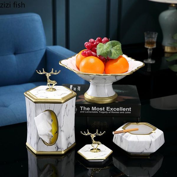 

tissue boxes & napkins ceramic box multifunction storage deer decorative cover ashtray tall feet fruit plate ornaments