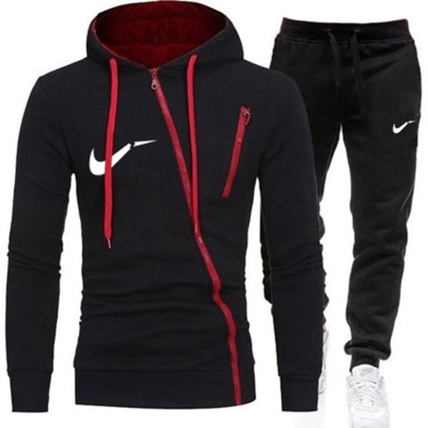 Moda esportiva lazer com capuz terno casual grosso e solto impresso terno masculino