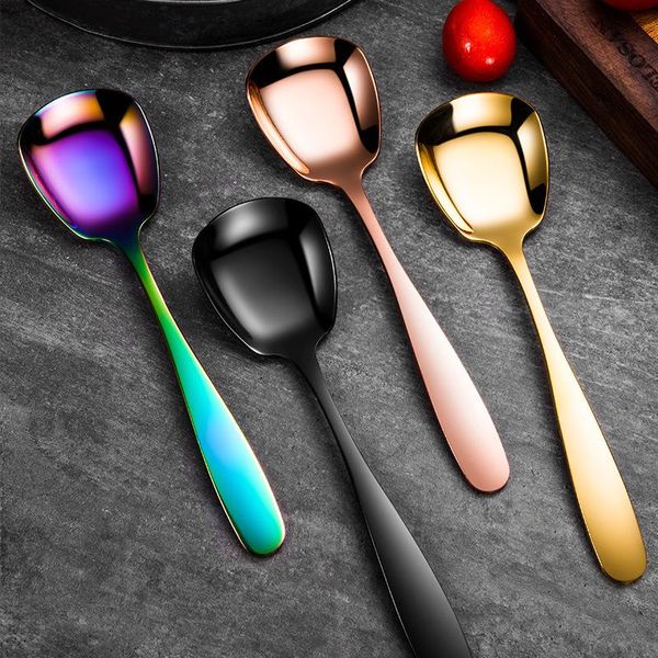 

spoons 1pc stainless steel spoon large size square ladle gold silver home flatware kids rice soup ice cream dessert scoop kitchen table