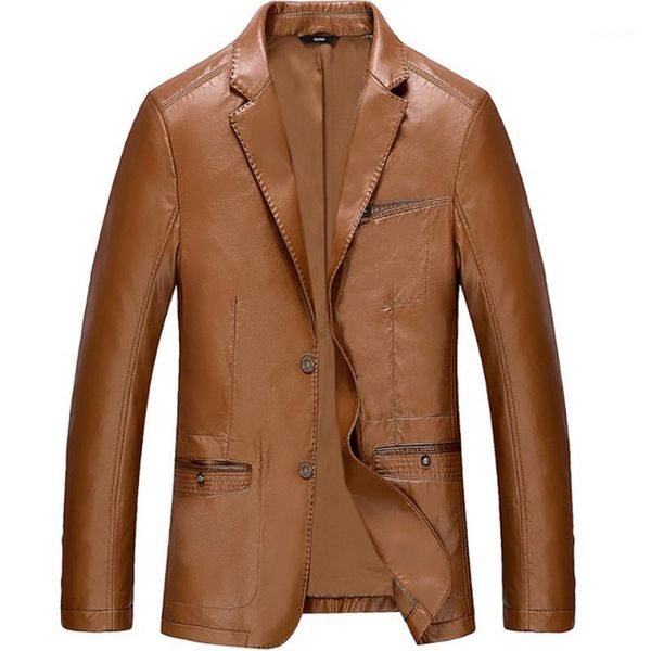 

men smart casual pocket decoration pu leather jacket male thin coat black blue spring autumn brand leather jackets m-4xl1