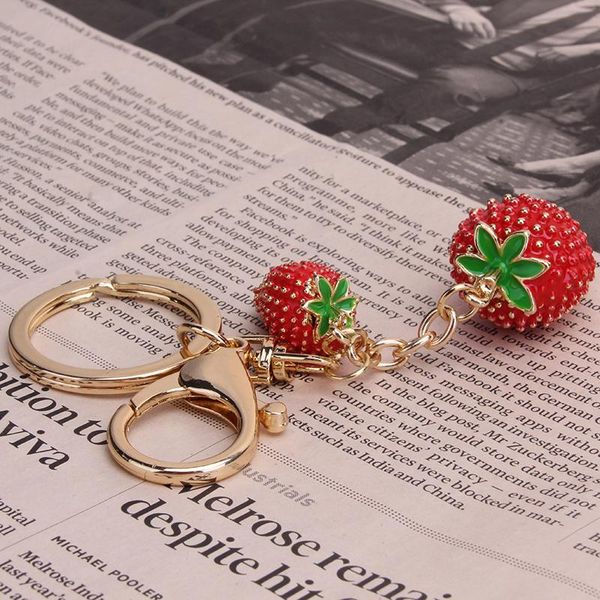 

1pc strawberry red keychain keyring for women girl jewelry simulated fruit cute car key holder keyring friend, Silver