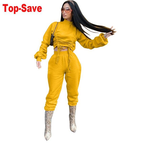 

solid drawstring stacked pants 2 piece set women casual sportswear long sleeve crop tracksuits fashion outfits matching sets, Gray