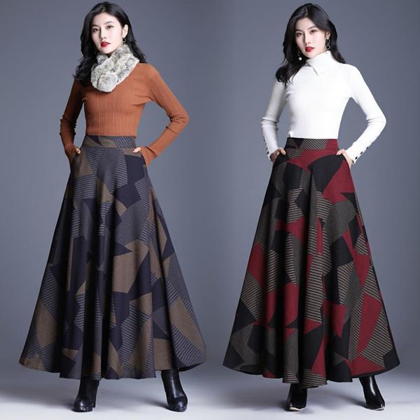 

brand woman skirt 2020 fall winter skirts womens plus size clothes korean style tall waist woolen cloth fashion clothing, Black