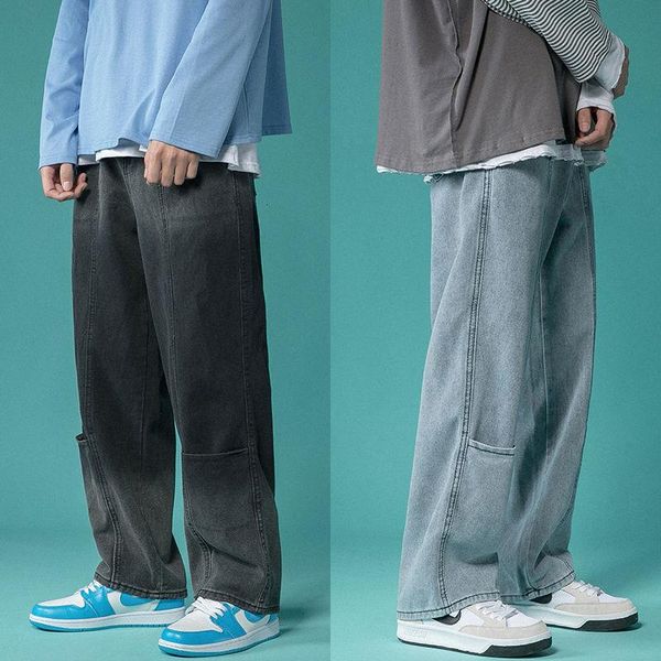 

men's jeans wide-leg fashion casual retro blue black men streetwear korean loose hip-hop straight denim trousers mens