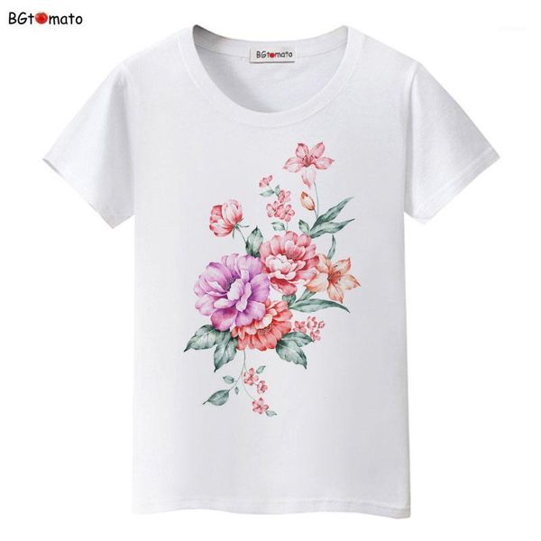

bgtomato beautiful flower printing lovely t shirts woman's popular retro design beautiful shirts brand good quality casual 1, White