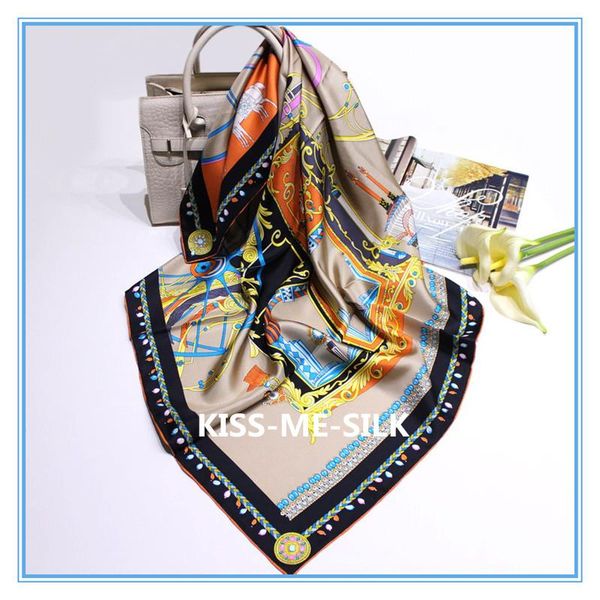 

kms new silk twill square scarf pumpkin carriage pure silk scarf 90*90cm/55g, Blue;gray