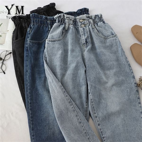 

yuoomuoo soft vintage boyfriend jeans for women elastic high waist mom black jeans harajuku long denim pants 201223, Blue