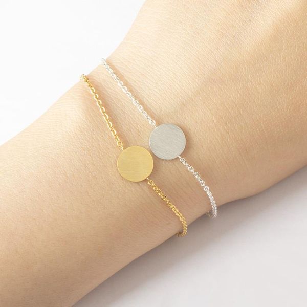 

charm bracelets gold round chains bracelet women stainless steel geometric pulseras mujer bff friendship minimalism jewelry, Golden;silver