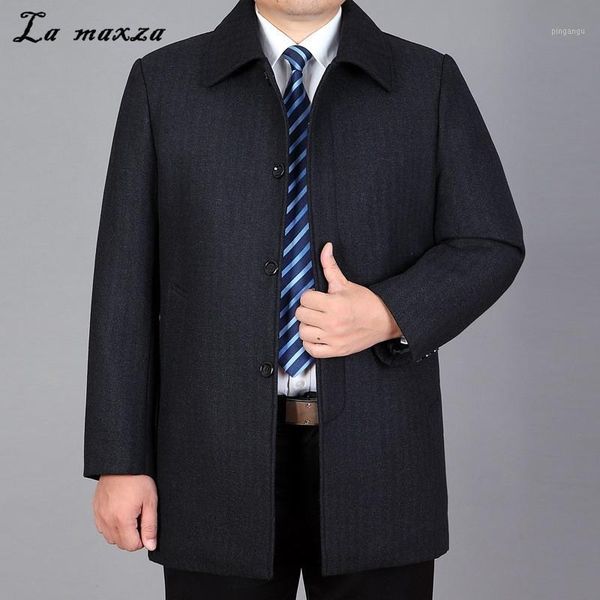

winter fashion 2019 cashmere smart casual men overcoat turn-down collar middle age clothing1, Black
