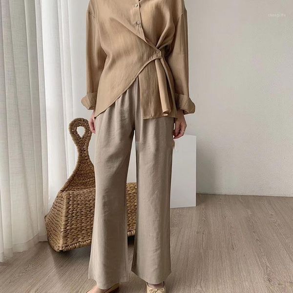

2020 spring black tencel ramie wide leg pants women elastic waist loose casual ankle-length pants kt92071, Black;white