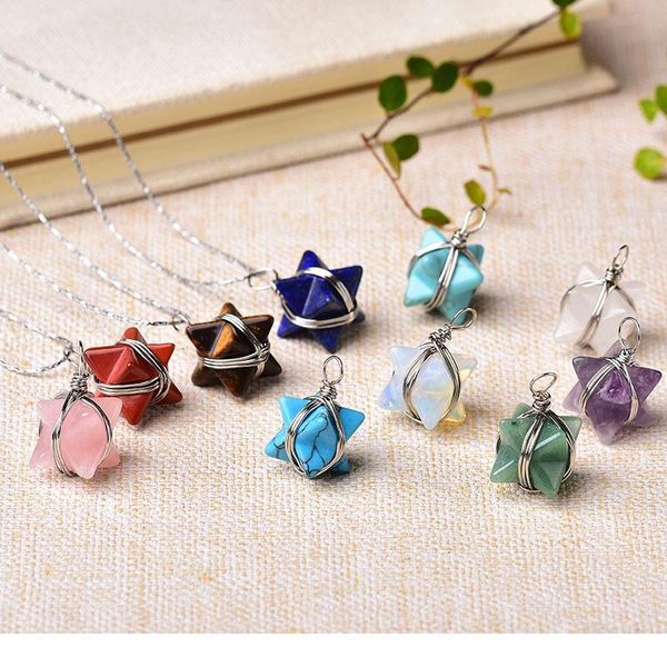

1pc natural crystal quartz merkaba pendant stone pendulum necklace for men women jewelry reiki amulet mineral orname qylizl, Black