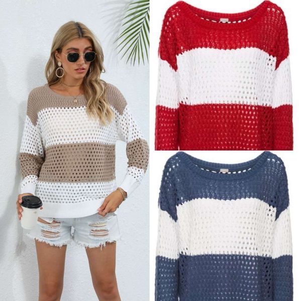 

2019 women's stripe color matching sweater 3082, White;black