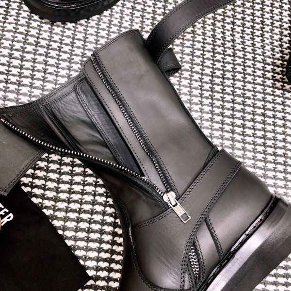 

leather ankle boots women casual shoes classic half boot martin bottines with zipper platform boots winter knight boot, Black