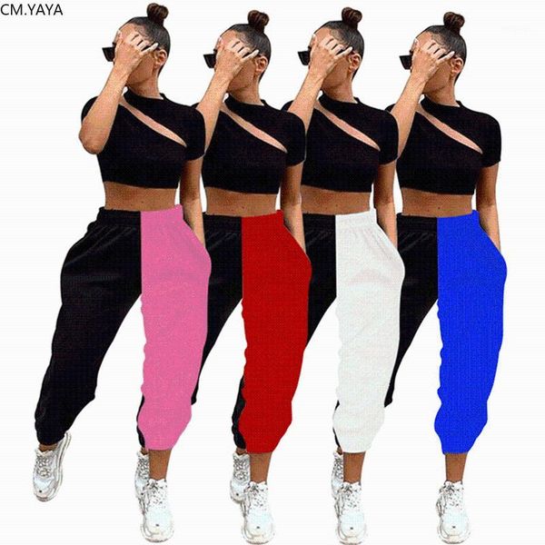 

cm.yaya women summer sport patchwork jogger sweatpants fashion streetwear trousers pants1, Black;white