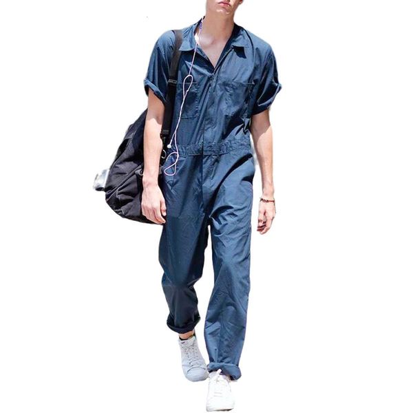 

2021 summer casual men romper short sleeve solid loose overalls fashion men's cottom linen jumpsuit with pockets plus size, Gray