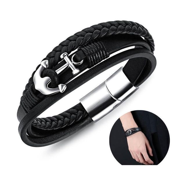 

men anchors multi layer pu leather braided bracelet men jllqgx