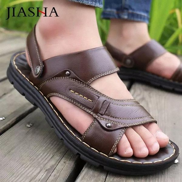 

casual summer shoes men sandals 2020 genuine leather men shoes solid beach sandals slippers mans footwear zapatos de hombre #dy8k, Black