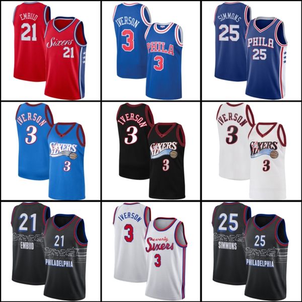 

allen 3 iverson basketball jerseys ben 25 simmons jersey philadelphia 76ers jerseys joel 21 embiid jersey basketball uniform zxcb65, Black;red