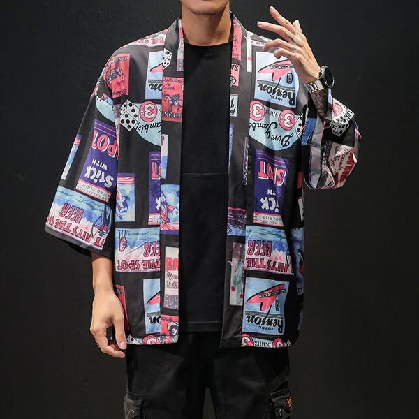 

2021 new japanese streetwear short sleeve men hip hop ukiyoe casual shirt man summer fashion soft hawaiian shirts 3zof, White;black