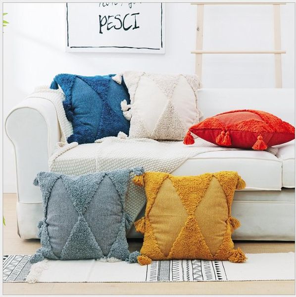 

cushion/decorative pillow yellow beige red grey blue tassels cushion cover 45x45cm embroidery home decor sofa pillowcase sham