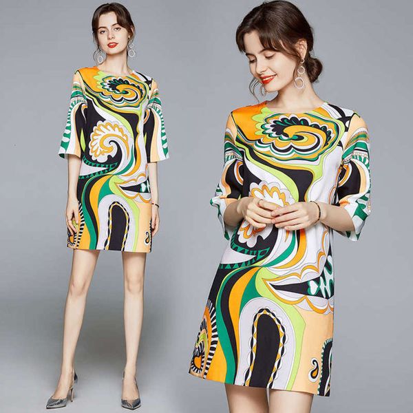 

round autumn women's 2020 neck new casual loose print dress, Black;gray