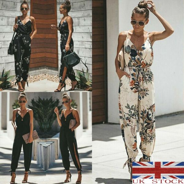 

fashion womens jumpsuits summer casual solid sleeveless v neck slim plus size linen lace up long jumpsuit, Black;white