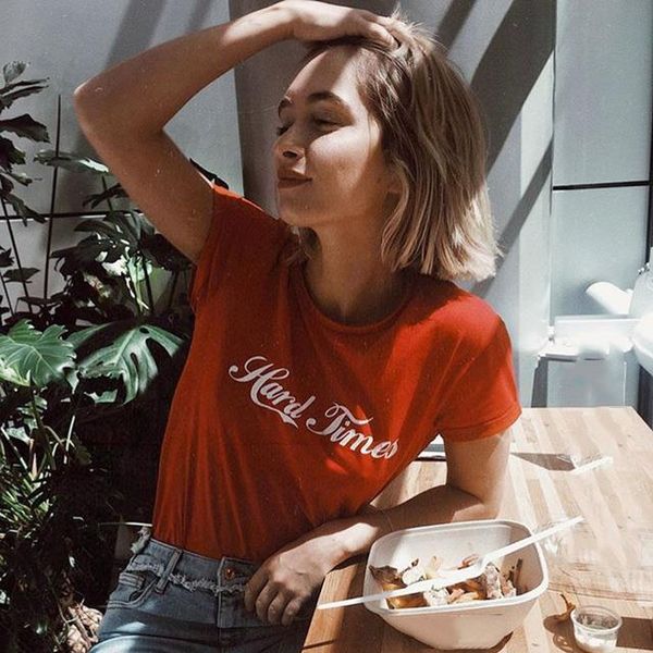 

2021 new fashion summer hard times tshirts for women letter printed red t shirt harajuku tumblr graphic female t-shirt camisas, White
