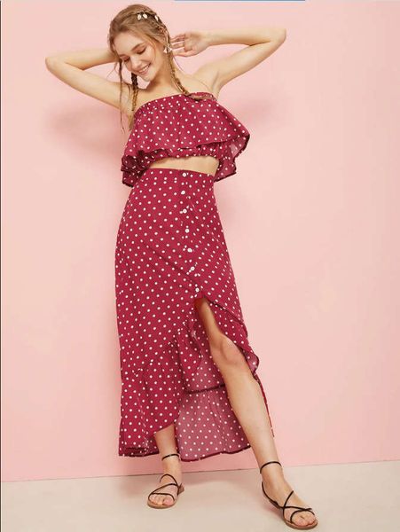 

wind spring / summer wave point irregular ruffle skirt, White