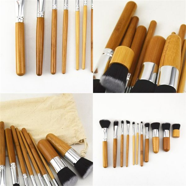 

makeup brush suit natural carbonized bamboo cosmetic handle brushes set log wooden color sacks made of linen 12 5xy b2