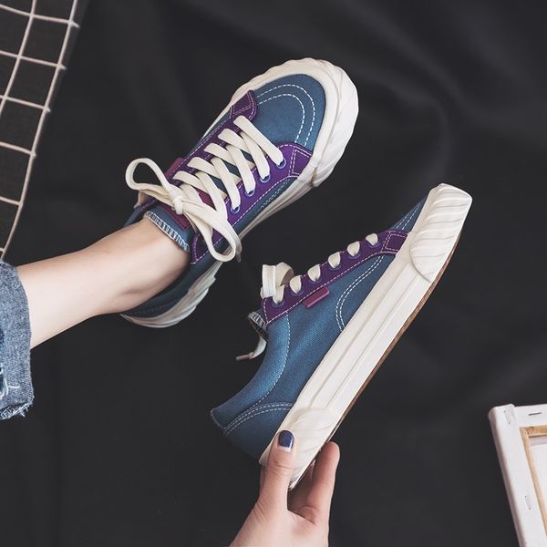 

sneakers new fashion lace-up women solid sewing shallow casual woman canvas shoes white black ah-21 y200801